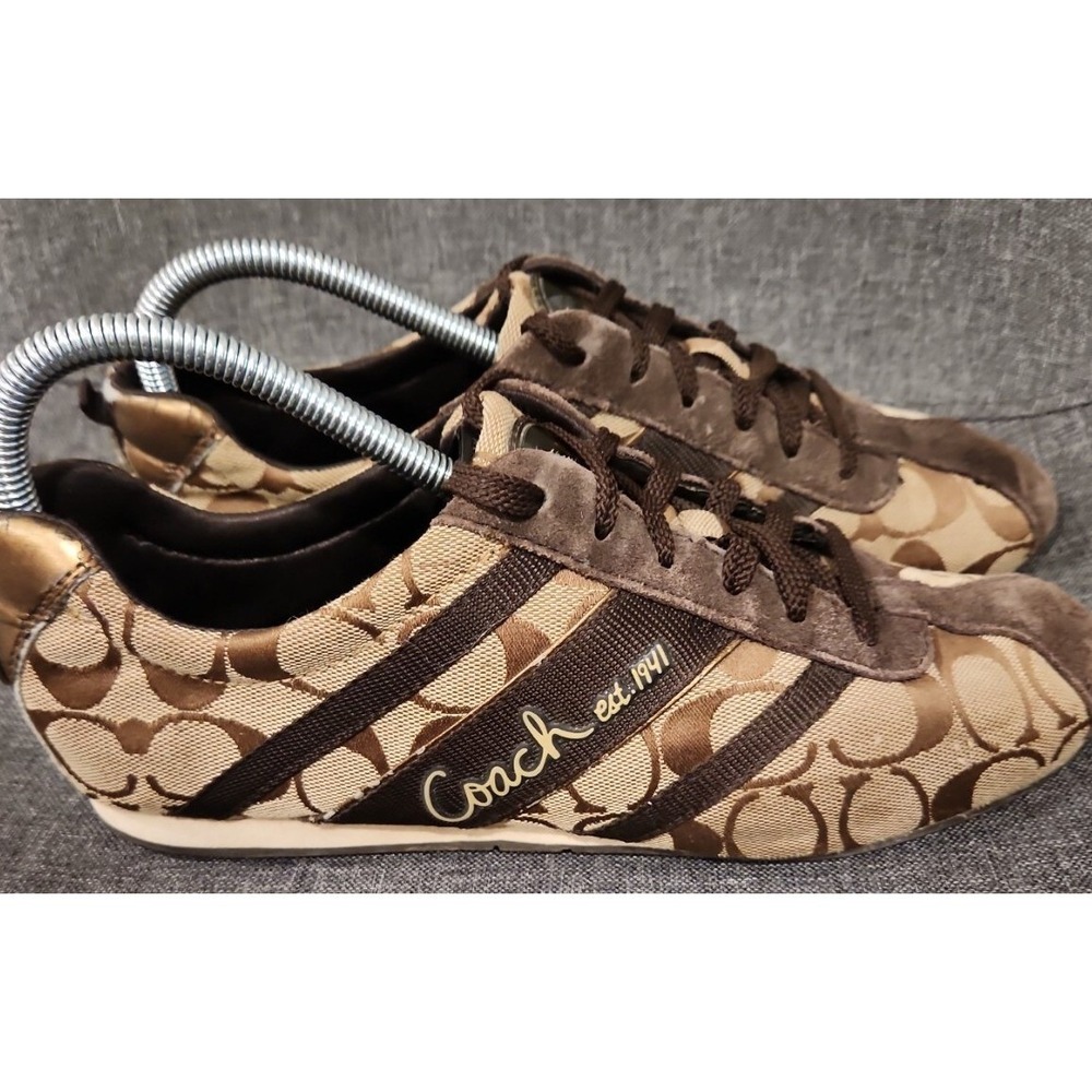 Vintage Y2K Coach Henrietta Brown Signature C Jacquard Suede Sneakers Womens 8 M - Picture 5 of 9